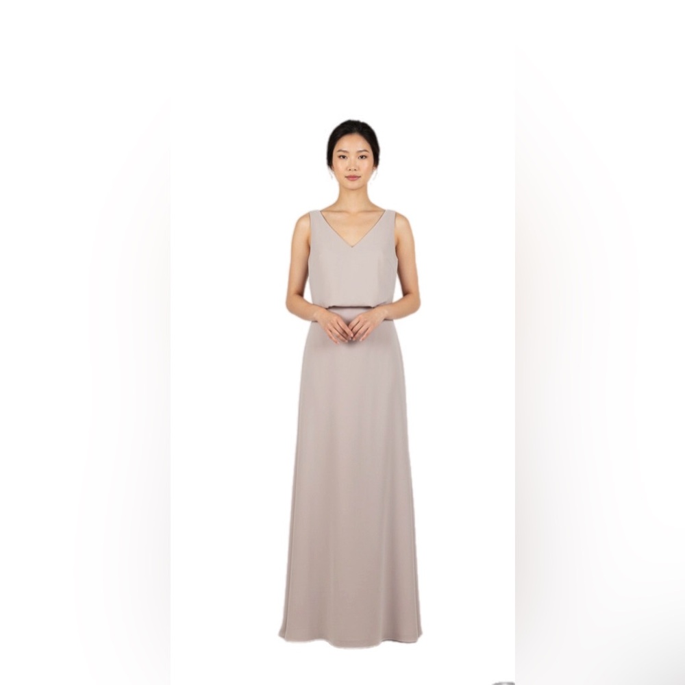 Jenny Yoo Gown Womens 4 Taupe Clermont Crepe Tie Bow Back Formal Wedding NWT